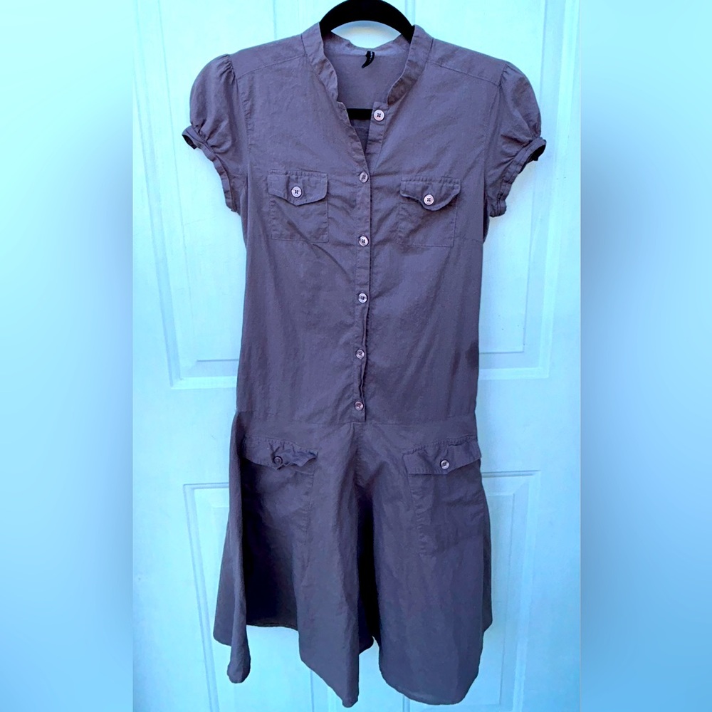 NAF NAF Purple Puff Sleeve Button Down Shirt dress 100% soft cotton size 36